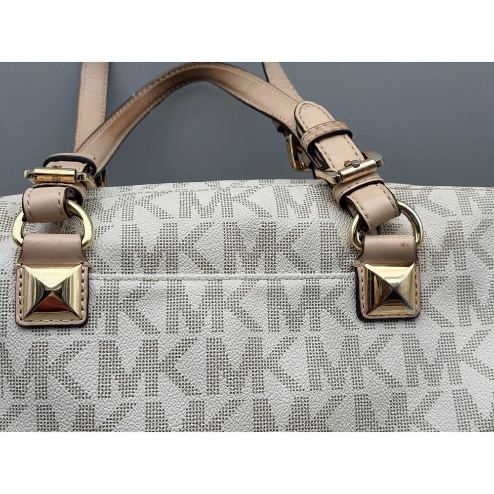 Michael Kors Large Signature MK Logo Satchel Bag Vanilla Blush Authenticated